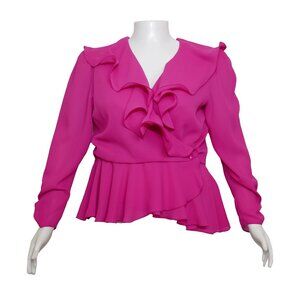 Vintage 1980s Frank Usher Fuchsia Ruffle Wrap Blouse, size L